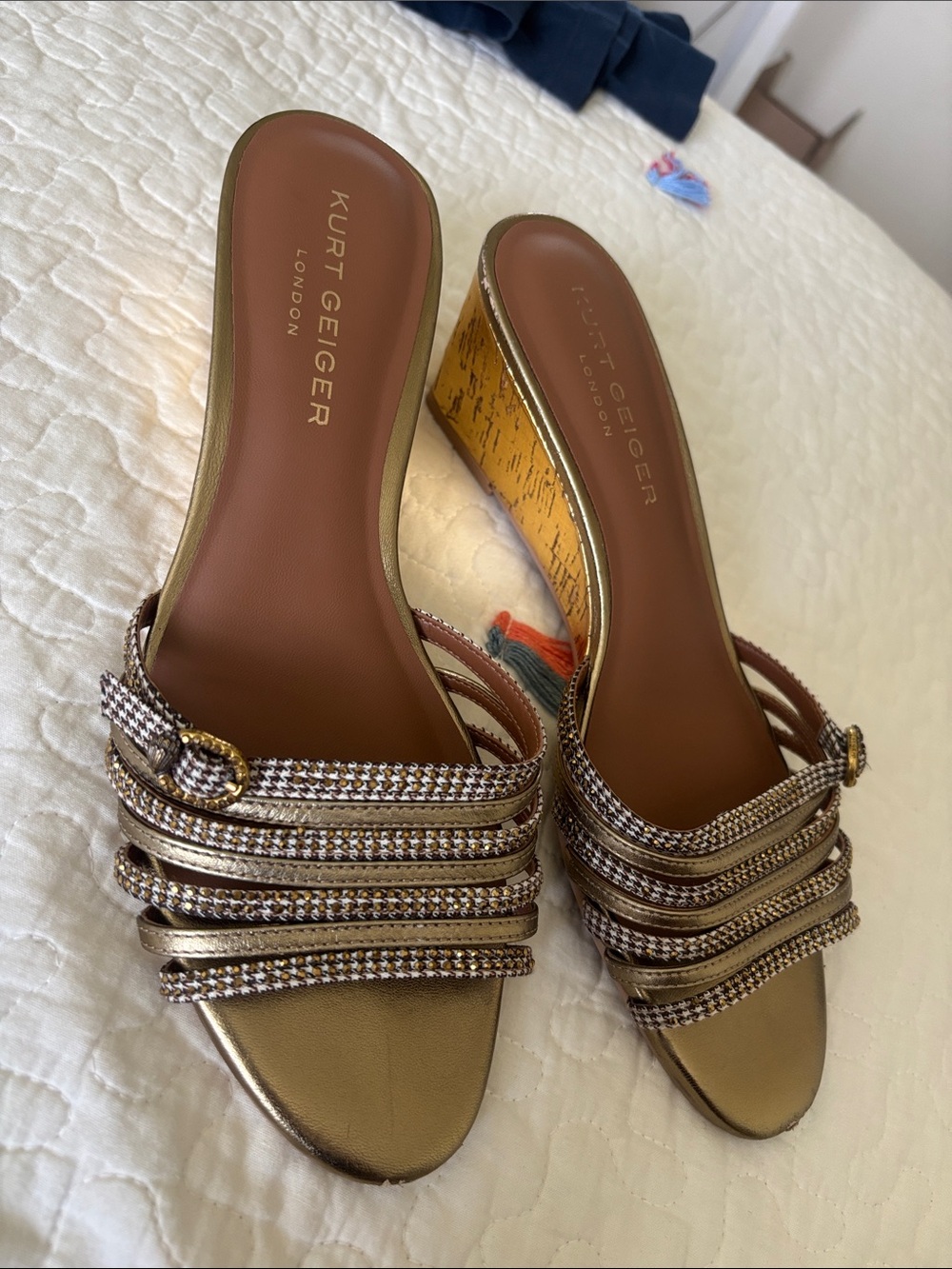 Kurt Geiger Metallic Gold Strappy Wedge Mules